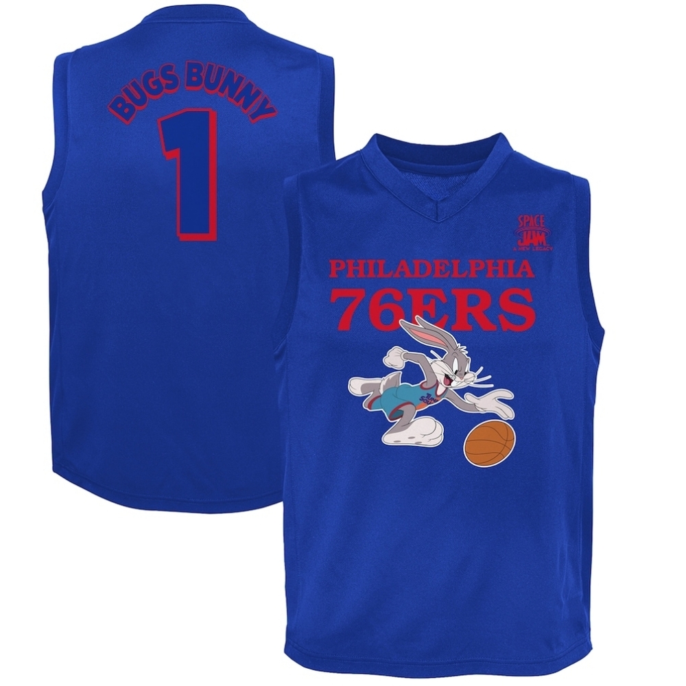 NBA Youth Philadelphia 76ers Royal Space Jam 2 Slam Dunk Mesh Tank Top - M 10/12